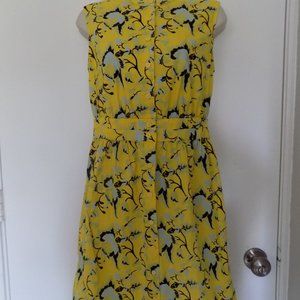 Diane Von Furstenberg Yellow Floral Button Front Sleeveless Size 4 Dress